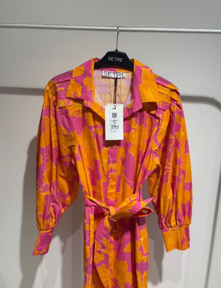 Pembe Sarı Desenli Uzun Bohem Elbise - Görsel 3