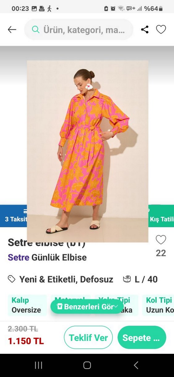 Pembe Sarı Desenli Uzun Bohem Elbise - Görsel 4