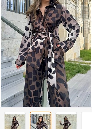 Kadın Kahverengi tunik pantalon takım.