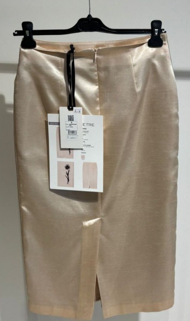 Bej Midi Kalem Etek Siyah Çiçek Desenli - Görsel 3