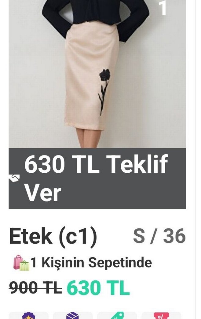 Bej Midi Kalem Etek Siyah Çiçek Desenli - Görsel 5