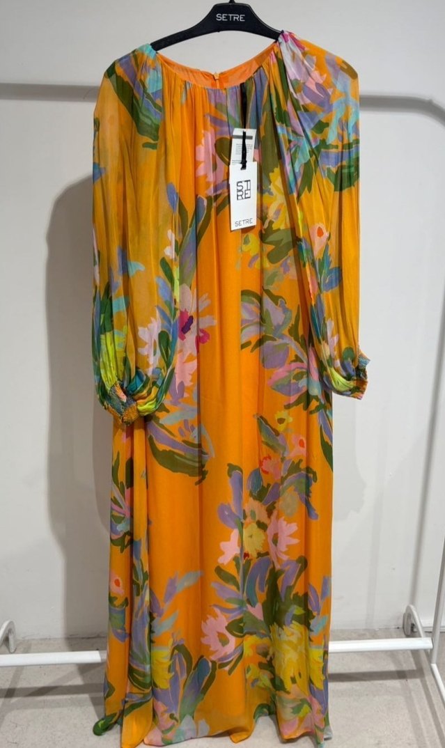 setre Çok Renkli Çiçekli Uzun Elbise - Görsel 2