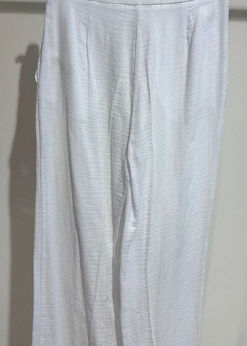 Beyaz muslin bol kesim Kadın Pantolon - Görsel 3