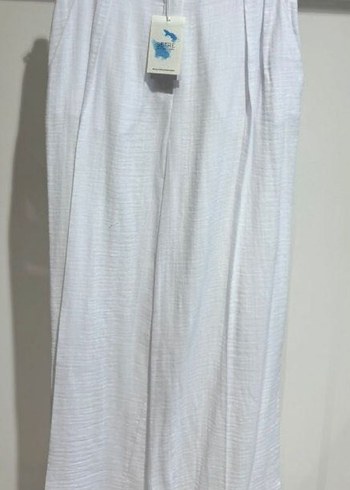 Beyaz muslin bol kesim Kadın Pantolon - Görsel 2