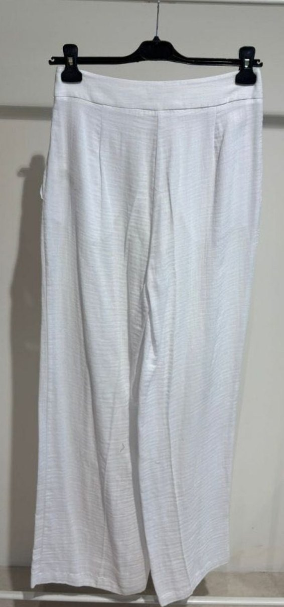 Beyaz muslin bol kesim Kadın Pantolon - Görsel 3