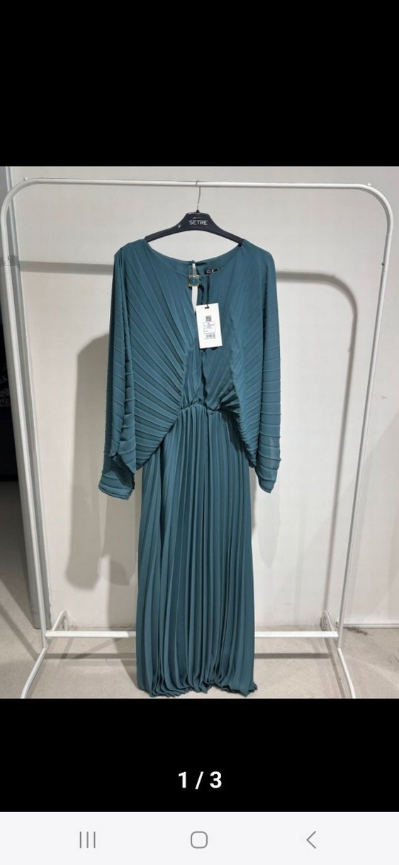 Turkuaz Pilili Uzun Kadın Elbise - Görsel 2