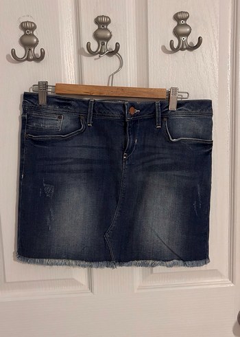 Koyu Mavi Denim Mini Etek