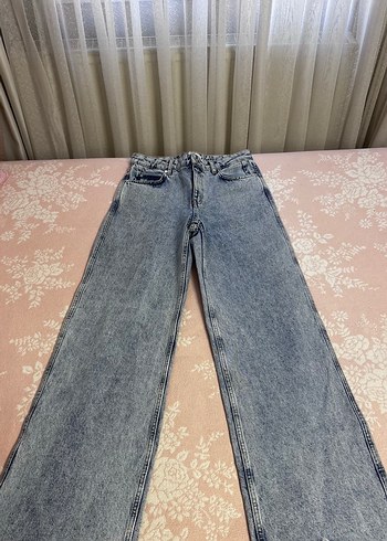 Mango Acik Mavi Yuksek Bel Genis Paca Jean