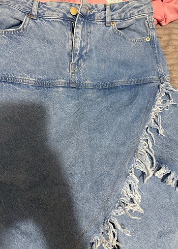 34 Beden Bohem Mavi Denim Midi Etek