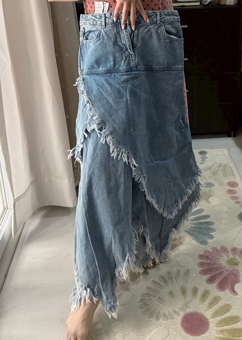 Bohem Mavi Denim Midi Etek