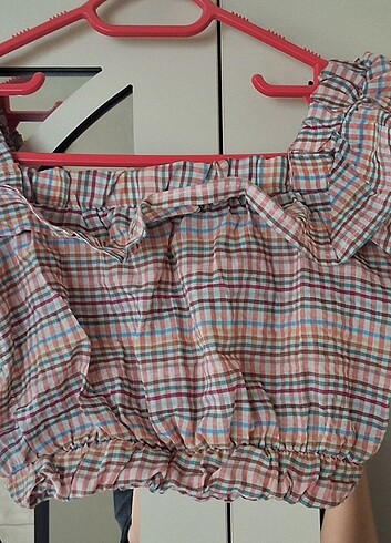 Vintage kareli crop bluz