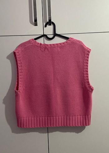 Pembe Kısa Örgü Kadın Süveter - Görsel 2