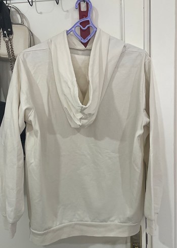 Renkli Baskılı kirli beyaz  Kapüşonlu Sweatshirt - Görsel 2