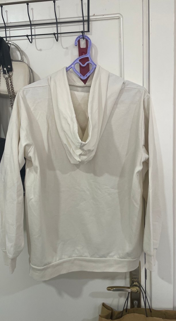 Renkli Baskılı kirli beyaz  Kapüşonlu Sweatshirt - Görsel 2