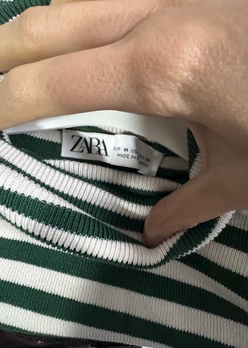 Yeşil Beyaz Çizgili Boğazlı Triko Kadın Kazak - Görsel 3