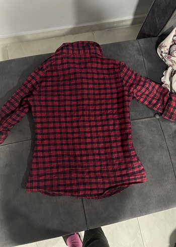 Kadın Kırmızı Kareli Düğmeli Gömlek - Görsel 3