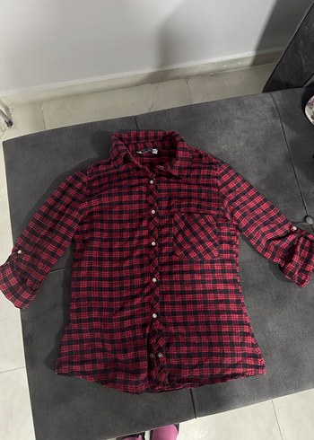 Kadın Kırmızı Kareli Düğmeli Gömlek - Görsel 2