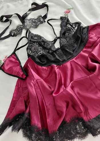 xxl Beden Bordo Dantelli Gotik Askılı Midi Gecelik