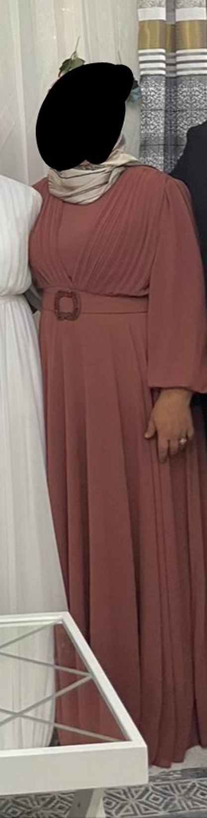 Uzun gül kurusu rengi tesettür abiye elbise - Görsel 3
