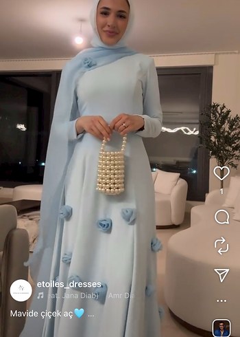 Mavi Uzun Kollu Drapeli Tesettür Abiye - Görsel 2