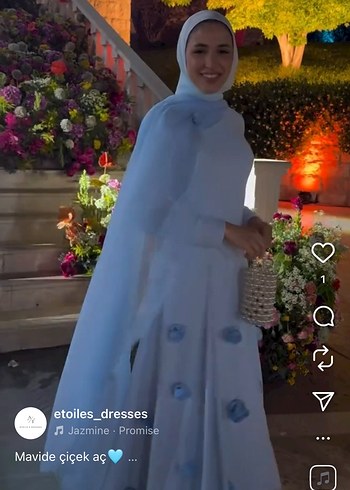 Mavi Uzun Kollu Drapeli Tesettür Abiye - Görsel 3