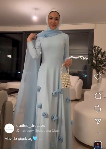 Mavi Uzun Kollu Drapeli Tesettür Abiye - Görsel 4