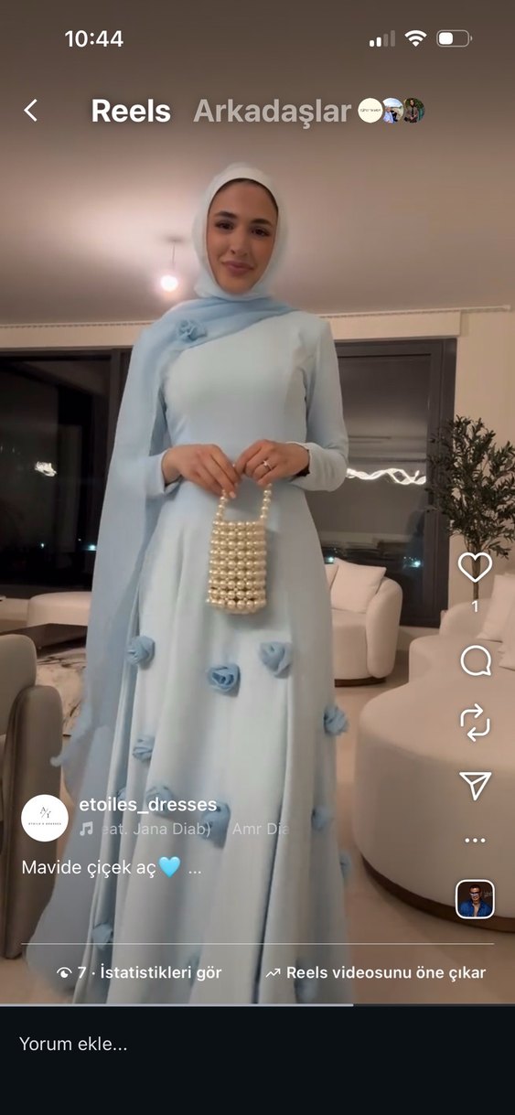 Mavi Uzun Kollu Drapeli Tesettür Abiye - Görsel 2