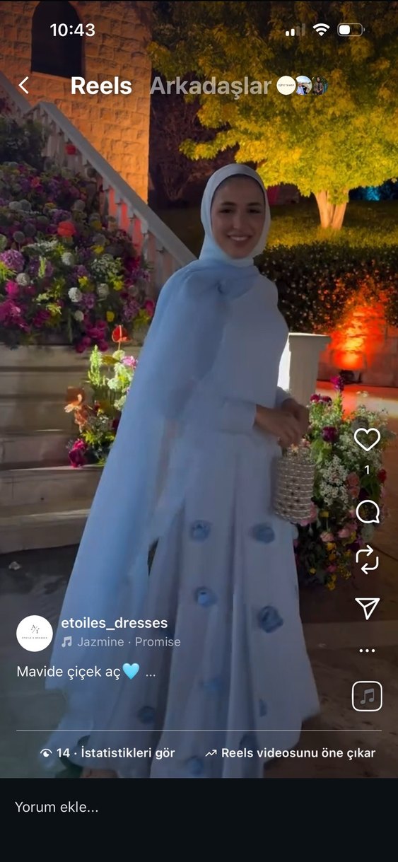 Mavi Uzun Kollu Drapeli Tesettür Abiye - Görsel 3