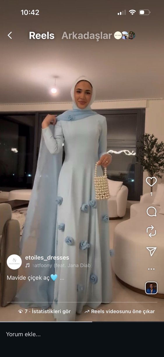 Mavi Uzun Kollu Drapeli Tesettür Abiye - Görsel 4