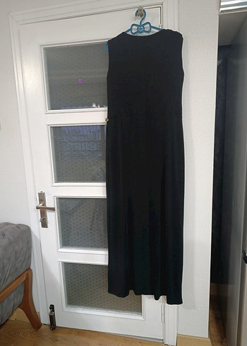 Siyah Drapeli Uzun Klasik Ofis Elbisesi - Görsel 6