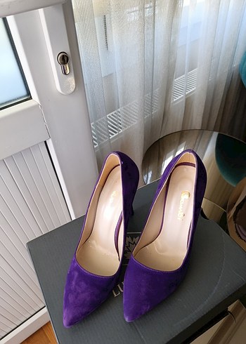 Bambi Mor Süet Stiletto Topuklu Kadın Ayakkabı