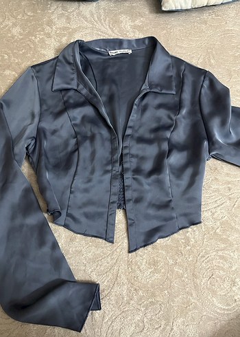 V Yaka Beyaz Saten Kadın Bluz - Görsel 2