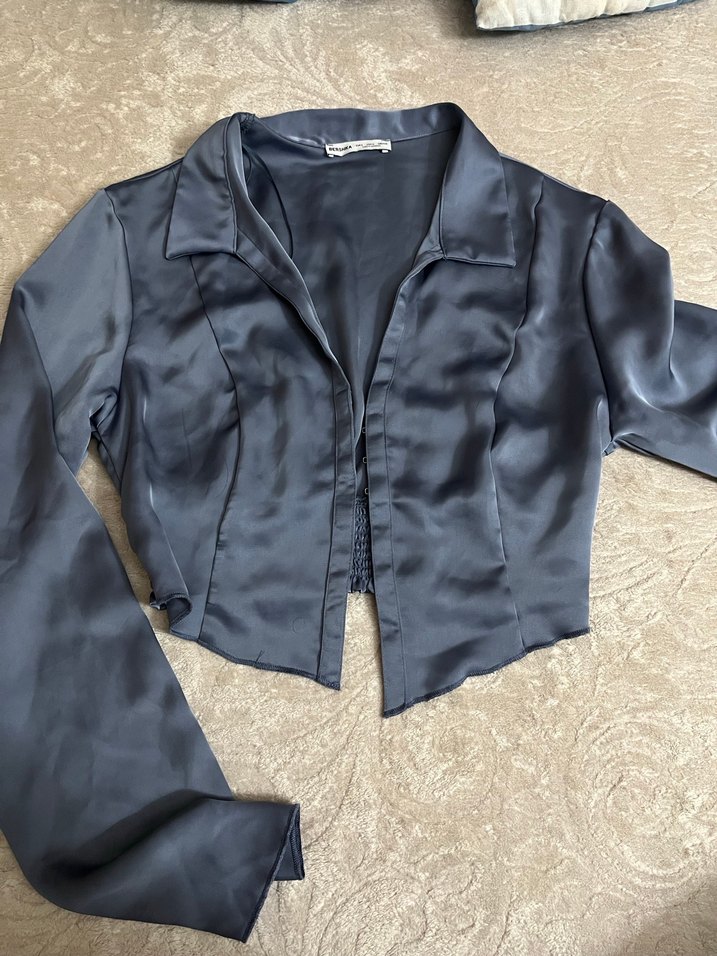 V Yaka Beyaz Saten Kadın Bluz - Görsel 2