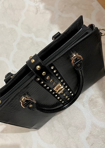 Siyah Parlak Deri Kemerli Yılan Desenli Çanta - Görsel 2