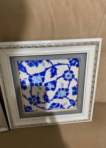 Mavi Çiçek Desenli Çerçeveli Tablo Seti - Görsel 3