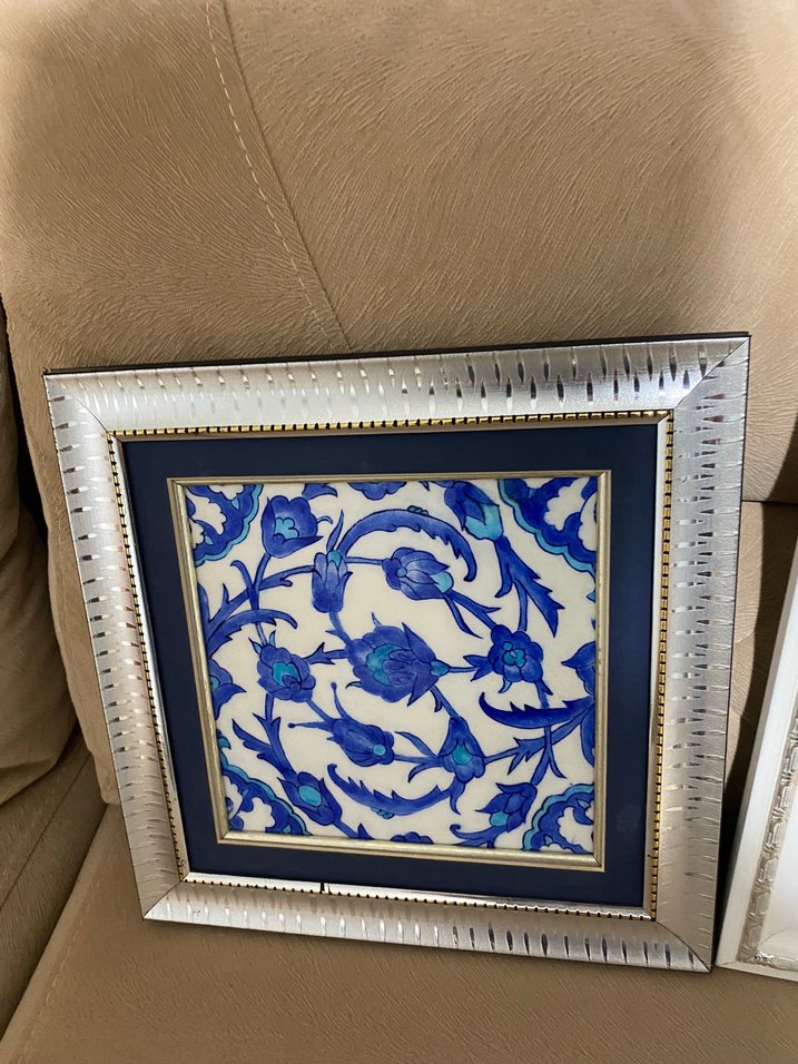 Mavi Çiçek Desenli Çerçeveli Tablo Seti - Görsel 2