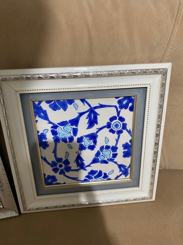 Mavi Çiçek Desenli Çerçeveli Tablo Seti - Görsel 3