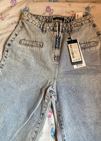 Gri Düğmeli Kadın Denim Pantolon