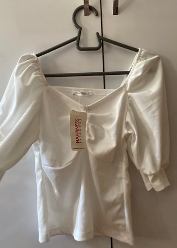 Beyaz Keten Pliseli Kısa Bluz - Görsel 12