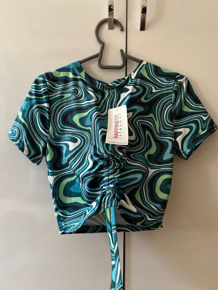 Beyaz Keten Pliseli Kısa Bluz - Görsel 3