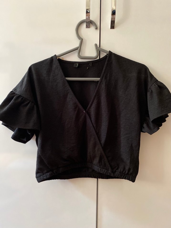 Beyaz Keten Pliseli Kısa Bluz - Görsel 2