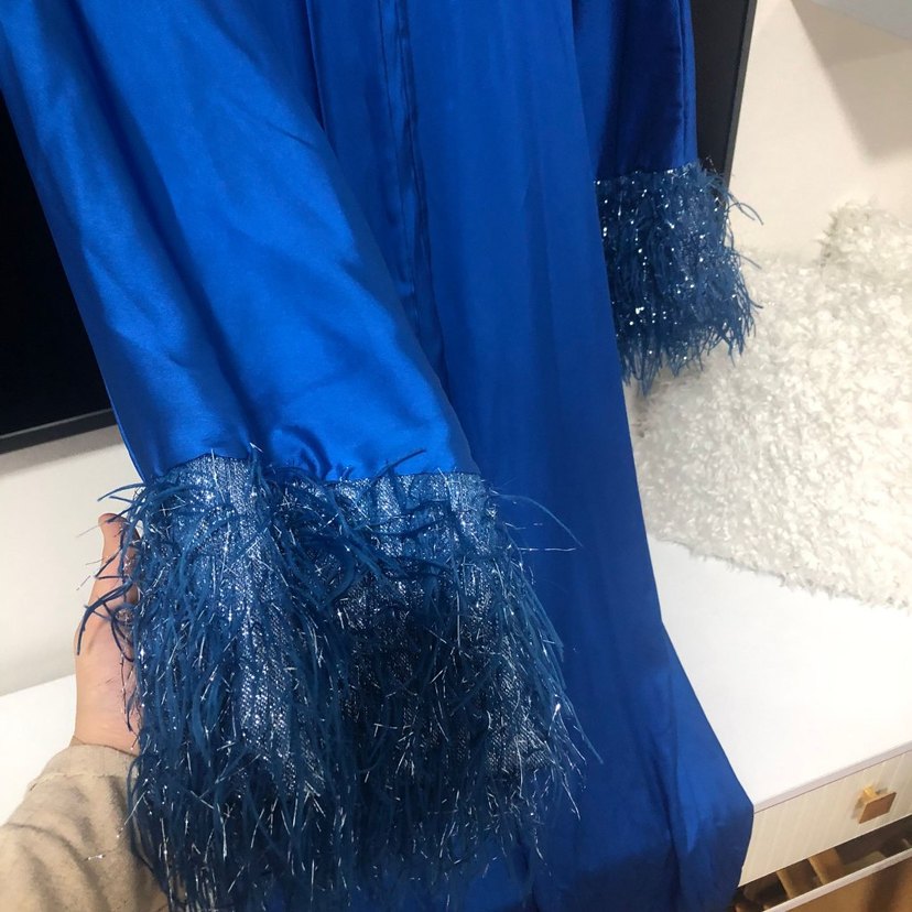 Püsküllü Mavi Uzun Kadın Abiye - Görsel 2