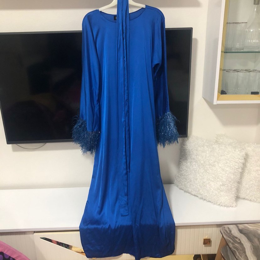 Püsküllü Mavi Uzun Kadın Abiye - Görsel 3