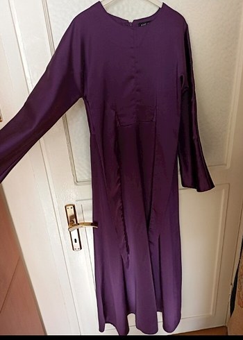 Mor Uzun Drapeli Gotik Abiye Elbise - Görsel 4