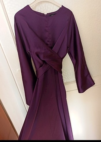 Mor Uzun Drapeli Gotik Abiye Elbise - Görsel 3