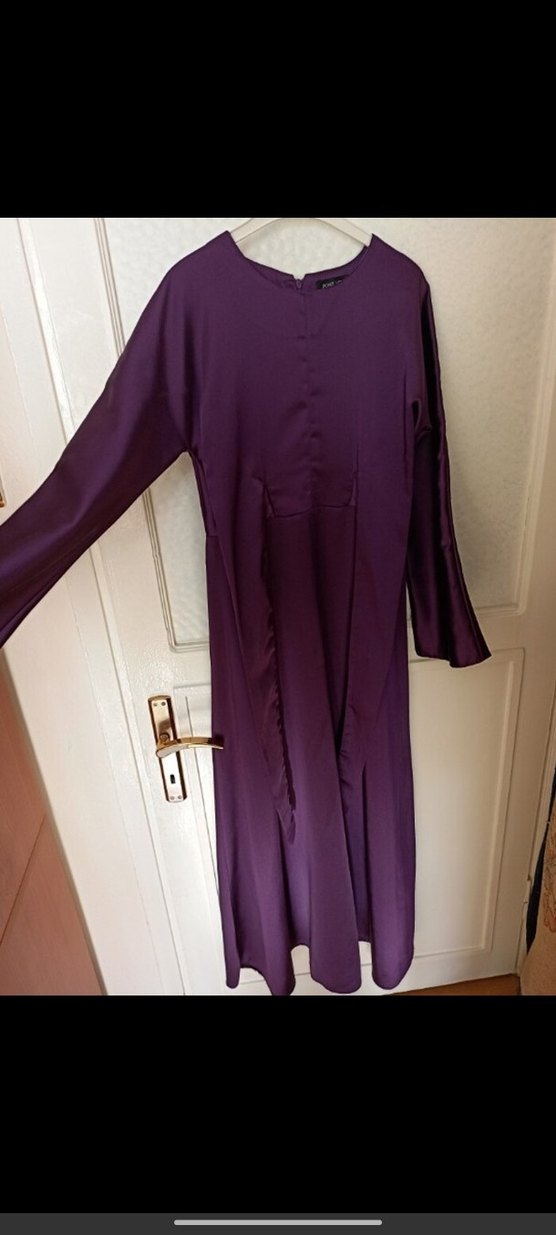 Mor Uzun Drapeli Gotik Abiye Elbise - Görsel 4