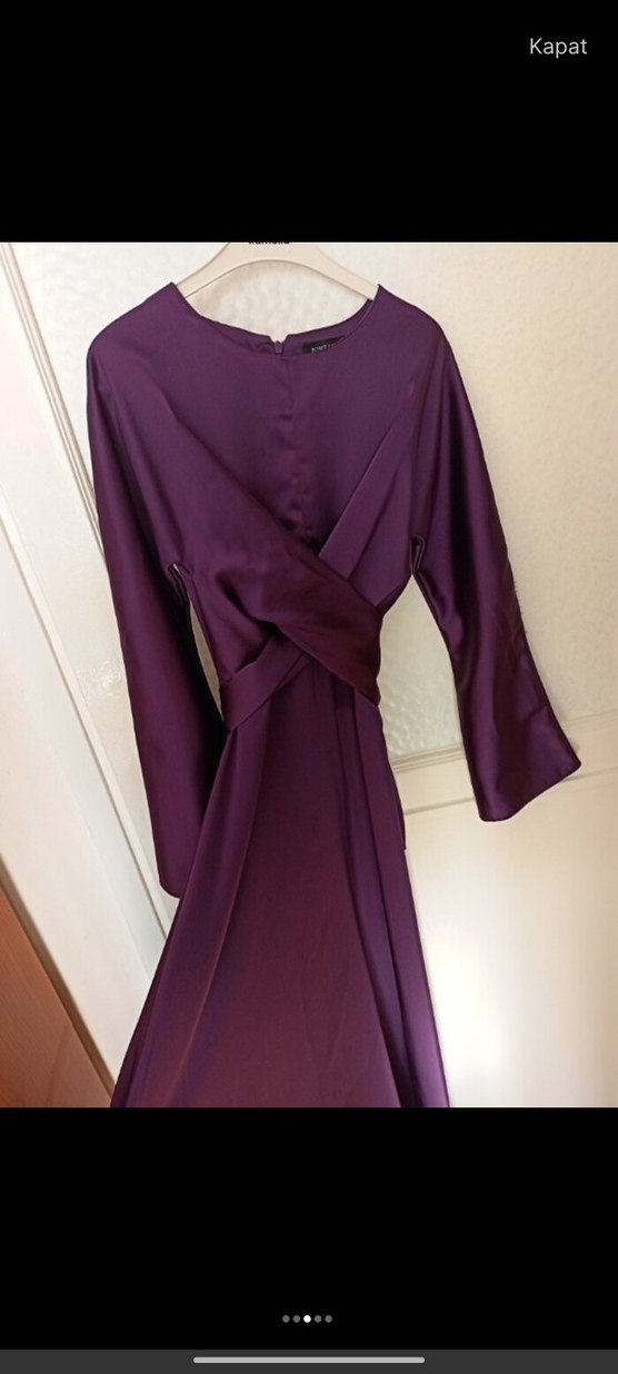 Mor Uzun Drapeli Gotik Abiye Elbise - Görsel 3