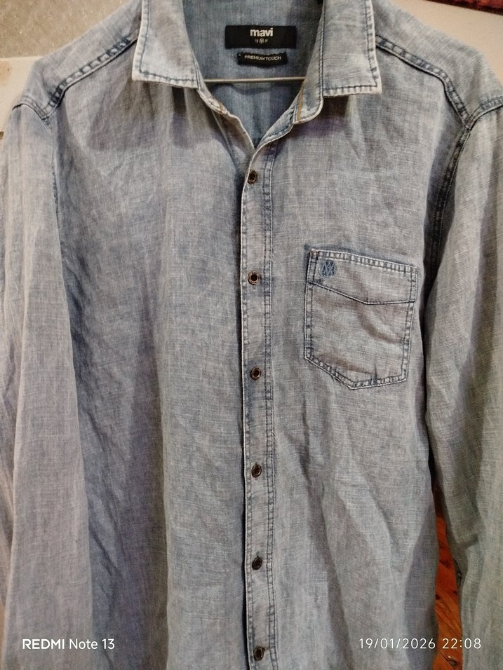 Gri Denim Erkek Gömlek - Görsel 3