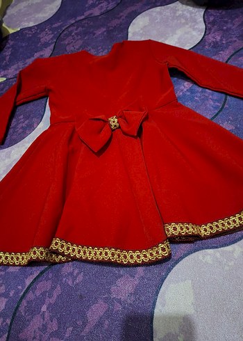 1 yaş Kız Çocuk Kırmızı Uzun Kollu Elbise - Görsel 2