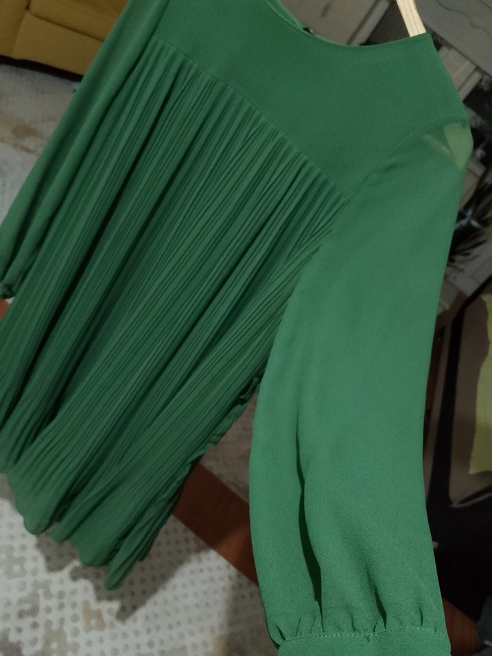 Yeşil Pilili Uzun Kollu Bohem Tunik - Görsel 3